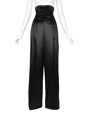 Krizia Vintage Ultra High Waist Wide Leg Black Satin Pants