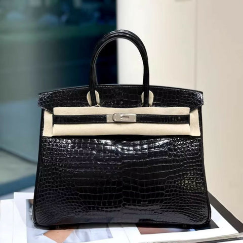 Hermès Birkin 35 Black Shiny Crocodile leather palladium hardware