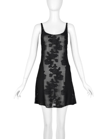 Martine Sitbon Vintage 1990s Black Sheer Floral Mini Dress
