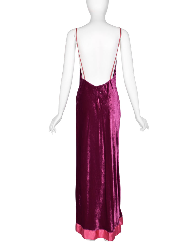 Martin Margiela Vintage AW 1995 Iconic Magenta Crushed Velvet Slip Dress