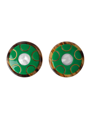 Miu Miu Vintage Massive Green Gold Tortoise Disc Earrings