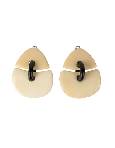 Monies Vintage Carved Curved Bone and Ebony Oversized Dangling Earrings