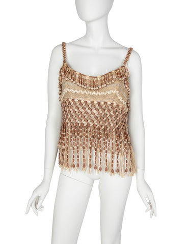 Moschino Couture! Vintage 1990s Wooden Beaded Fringe Top