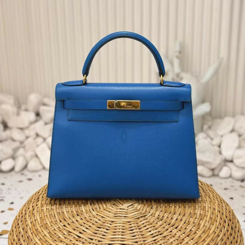 Hermès Kelly 28 Blue Epsom Leather with Gold Hardware