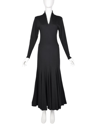 Norma Kamali Vintage 1980s Black Jersey Mermaid Flare Dress