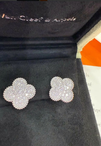 Van Cleef & Arpels large Alhambra white gold & diamonds earrings