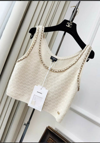 Chanel 23b ecru cashmere top