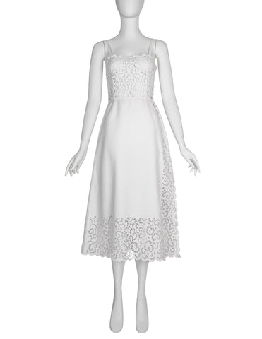 Oscar de la Renta Vintage 1980s White Sangallo Embroidered Dress