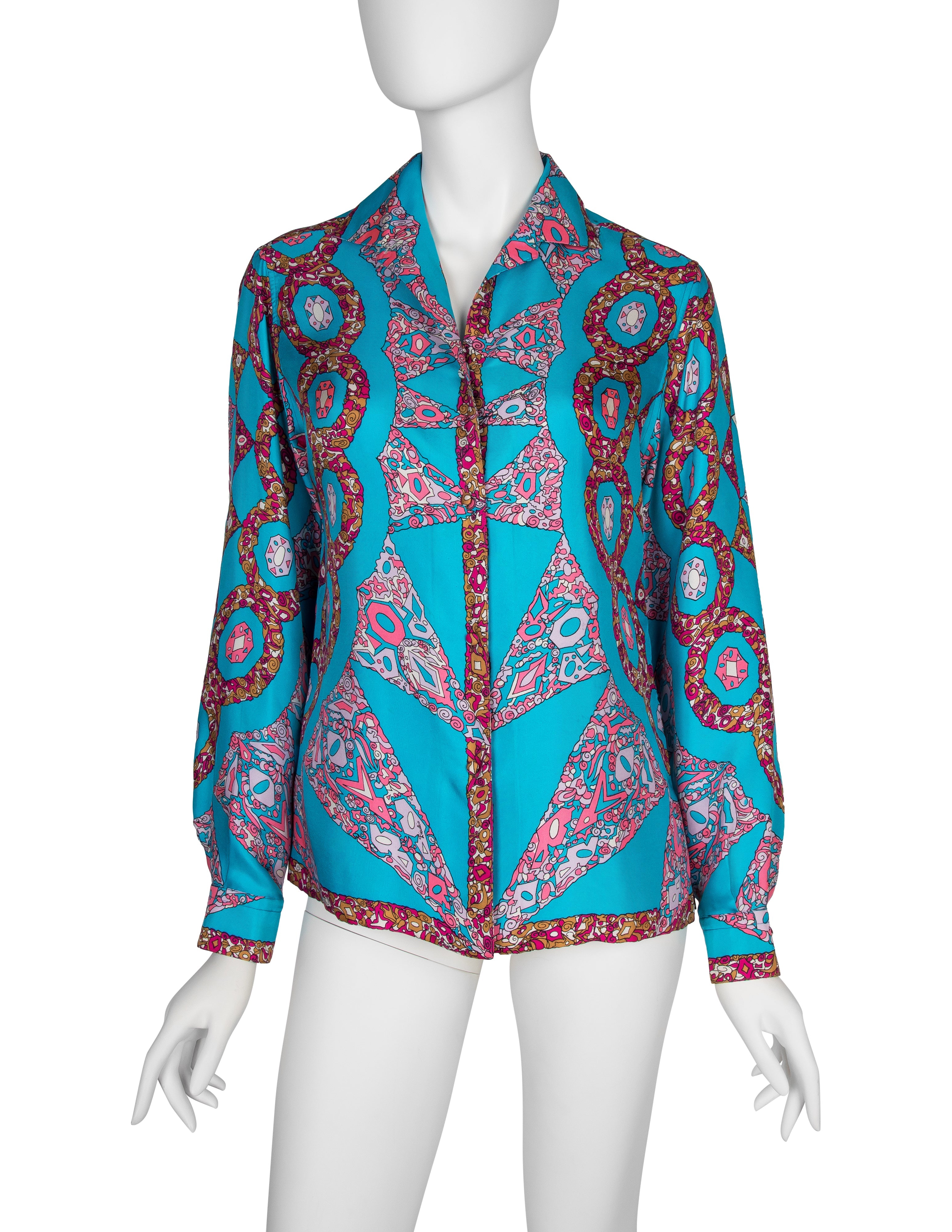 Emilio Pucci Vintage 1960s Psychedelic Gem Print Silk Shirt