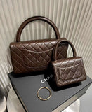 Vintage Chanel Kelly Mother and Daughter Flap Bag Set Brown Lambskin Gold Hardware