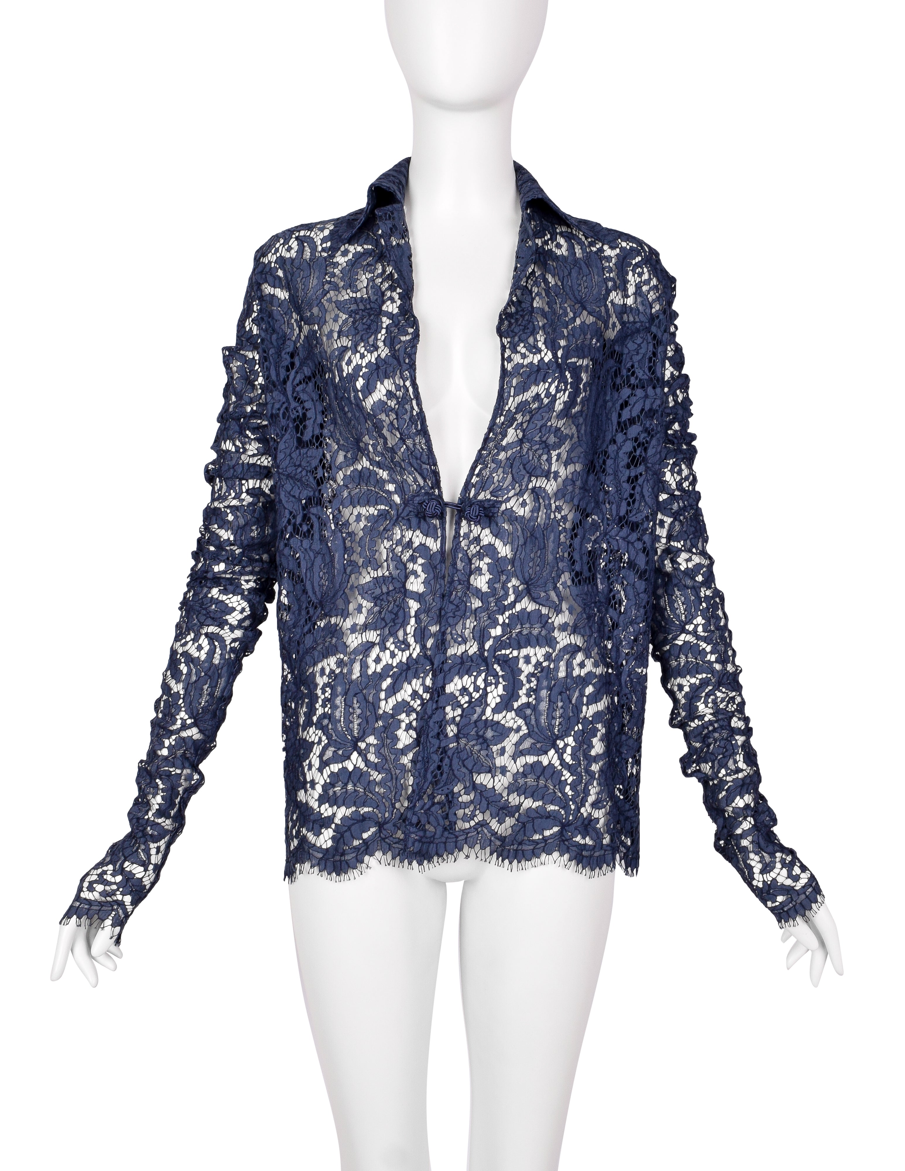 Romeo Gigli Vintage 1996 Blue Lace Top with Extra Long Sleeves