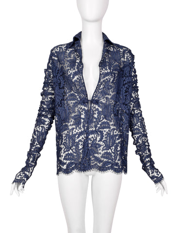 Romeo Gigli Vintage 1996 Blue Lace Top with Extra Long Sleeves