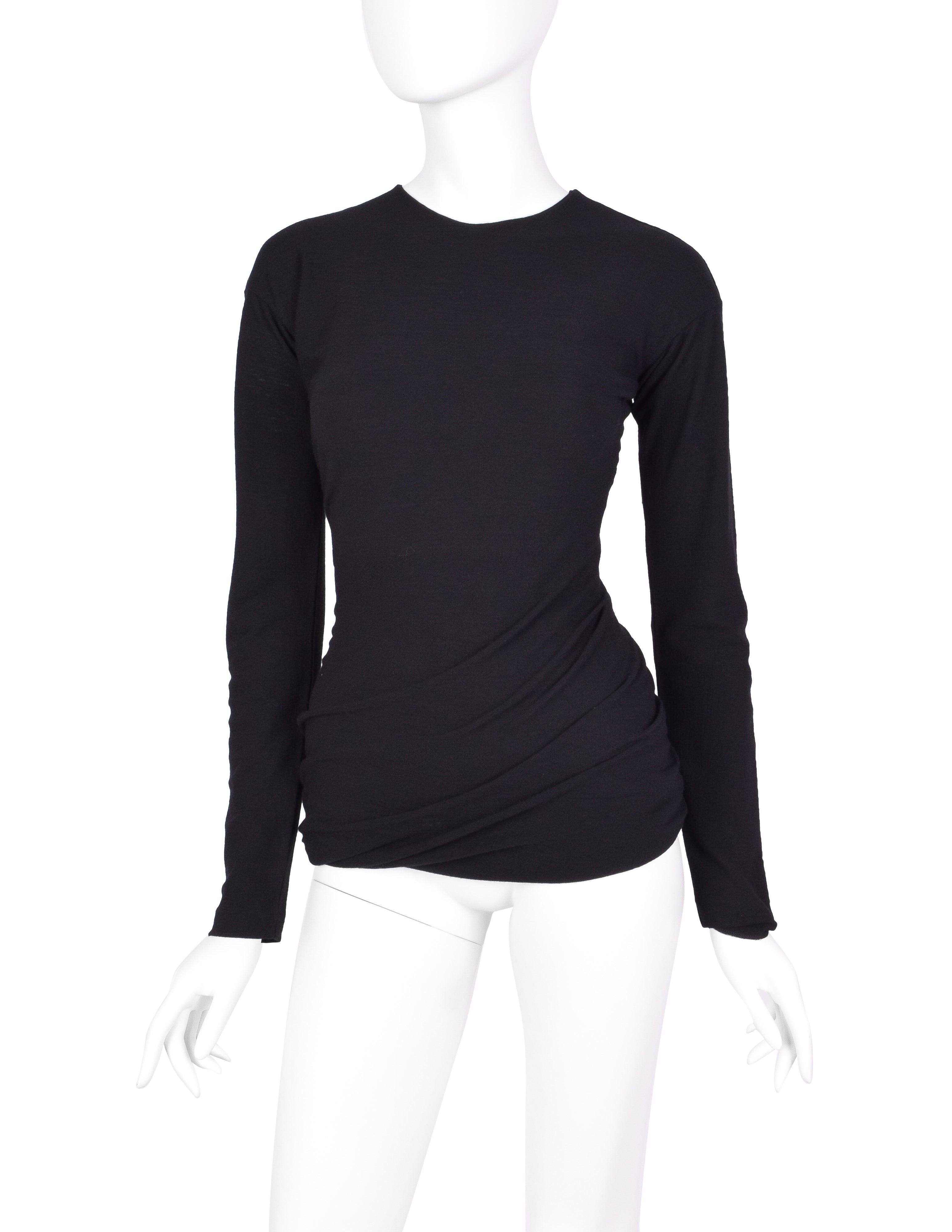 Romeo Gigli Vintage AW 1987 Black Stretch Twisted Bubble Hem Wool Top