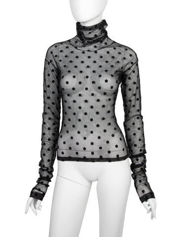 Romeo Gigli Vintage AW 1991 Sheer Black Stretch Mesh Polka Dot Top