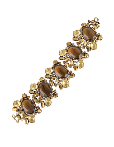 Schiaparelli Vintage 1950s Golden Brown and Yellow Rhinestone Bracelet