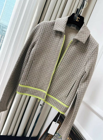 Hermes Khaki and Fluorescent Yellow H Letter Jacket
