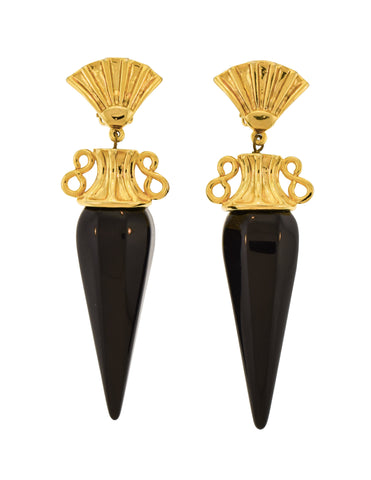 Ugo Correani Vintage 1980s Black and Gold Dangling Vase Earrings