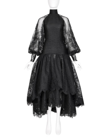 Valentino Vintage Alta Moda Couture AW 1987 Phenomenal Black Silk and Lace Gown