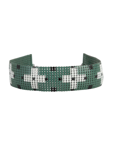 Whiting & Davis for Giorgio di Sant'Angelo Vintage AW 1970 Green Enamel Mesh Choker Necklae