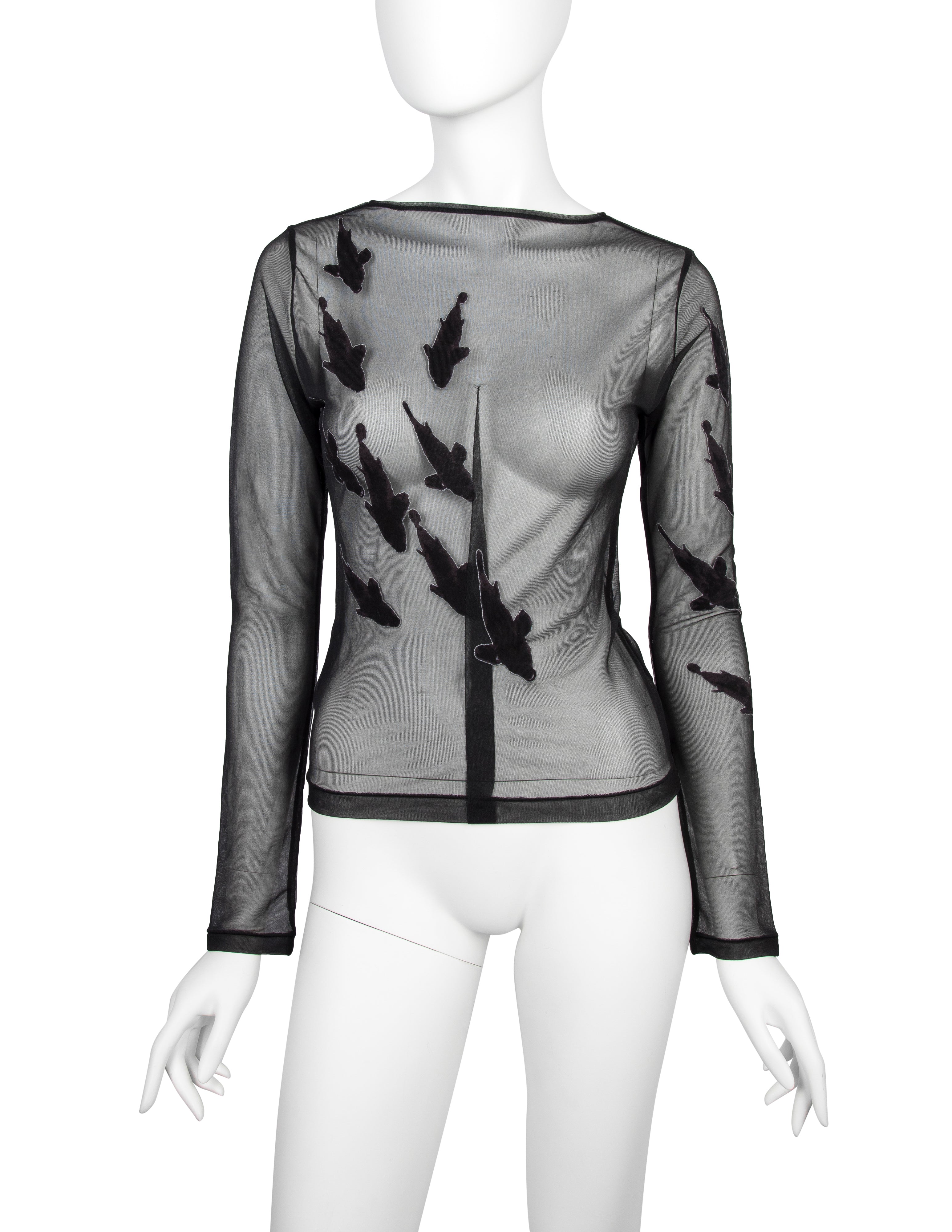 Yohji Yamamoto Vintage SS 2003 Stitched Fish Black Sheer Stretch Top