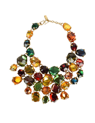 Yves Saint Laurent Vintage SS 1987 Gigantic Multicolor Faceted Gem Bib Necklace