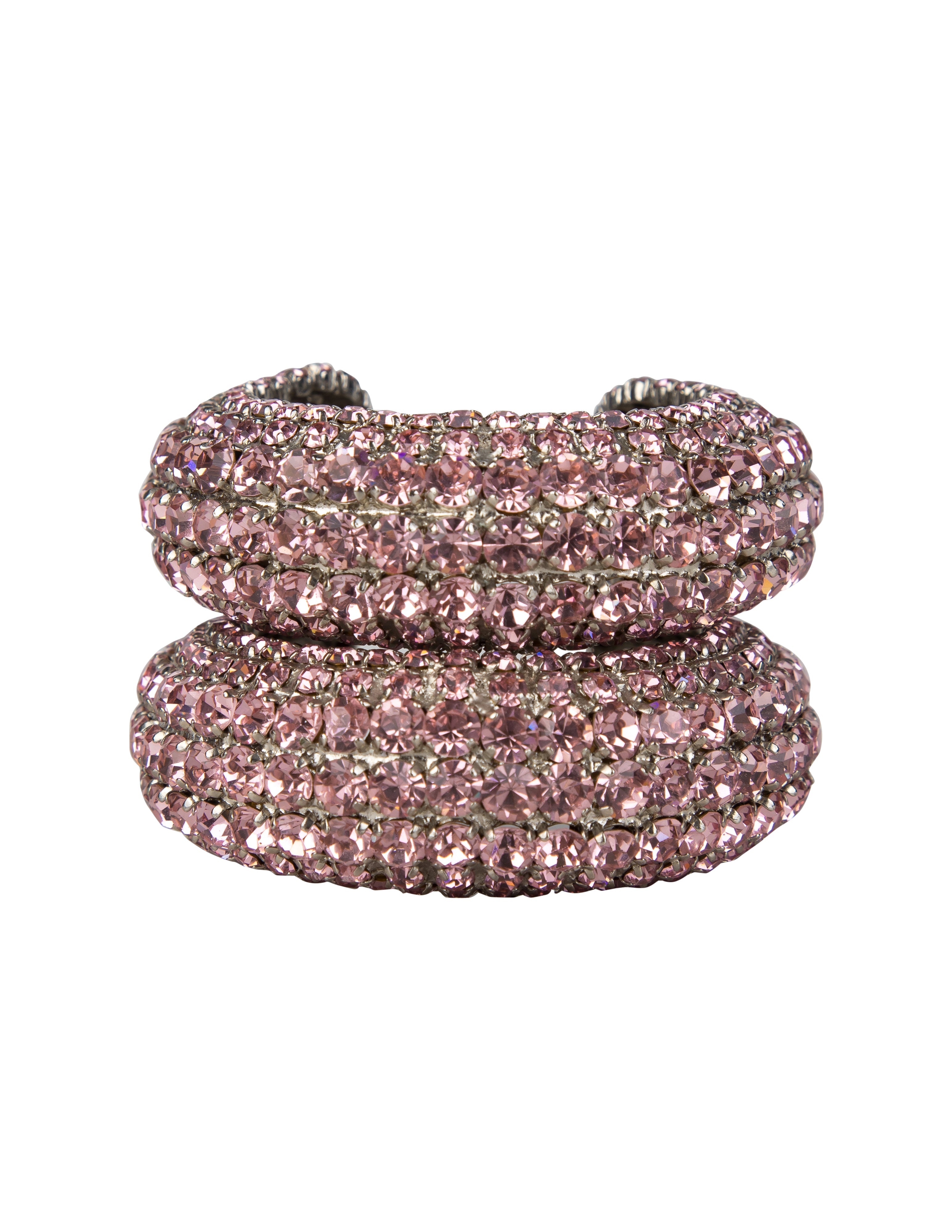 Yves Saint Laurent Vintage 1960s Haute Couture Pair of Baby Pink Rhinestone Cuff Bracelets