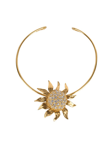 Yves Saint Laurent Vintage Rhinestone Golden Sunflower Pendant Choker