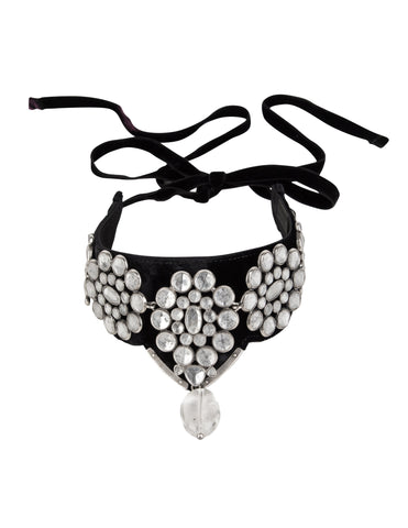 Yves Saint Laurent Vintage AW 2002 by Tom Ford Distressed Crystal and Velvet Choker Necklace