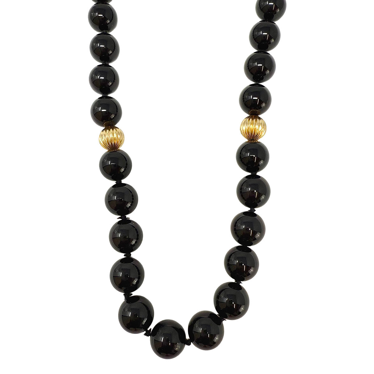 Onyx Bead and 14K Gold Bead Necklace