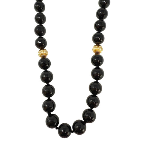 Onyx Bead and 14K Gold Bead Necklace