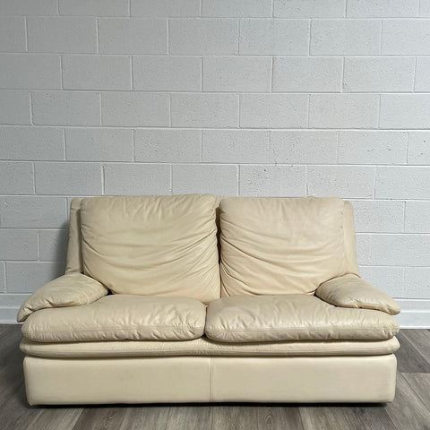 Cream Leather Loveseat