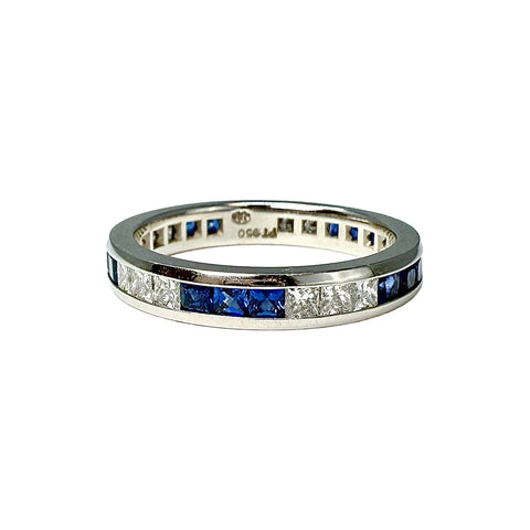 Platinum Ring with 15 Diamonds and 15 Sapphires
