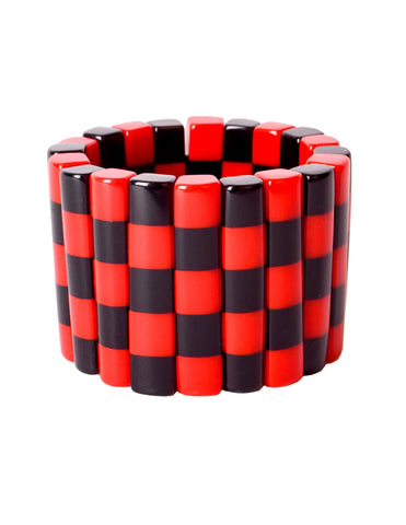 Vintage 1980s Red and Black Checkered Stretch Bracelet