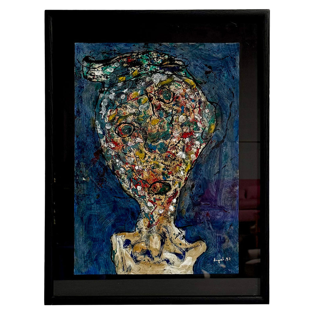 "Personnage Au Bonnet De Nuit" Mixed Media Signed