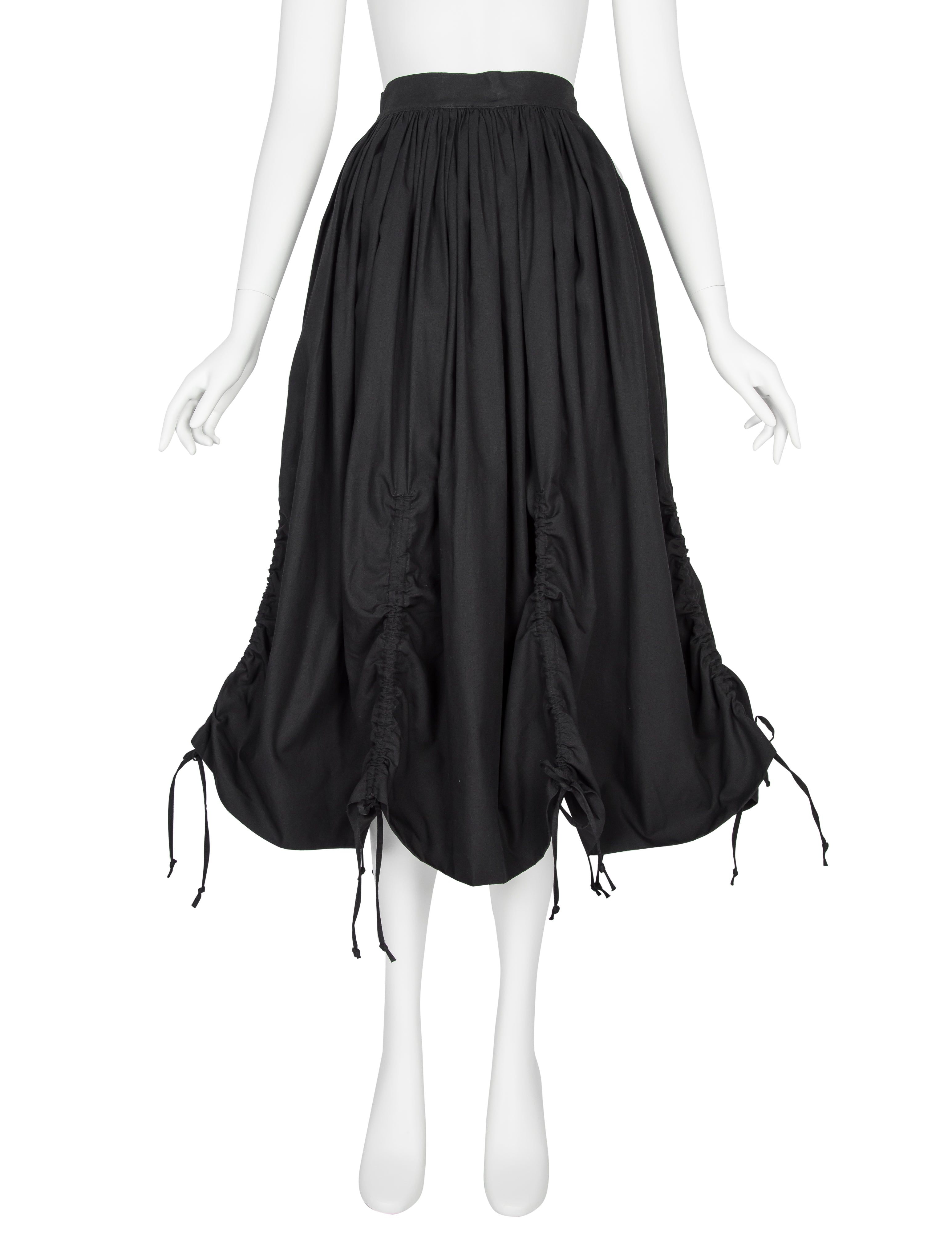 Chantal Thomass Vintage Black Cotton Ruched Drawstring Full Skirt