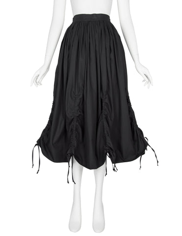 Chantal Thomass Vintage Black Cotton Ruched Drawstring Full Skirt