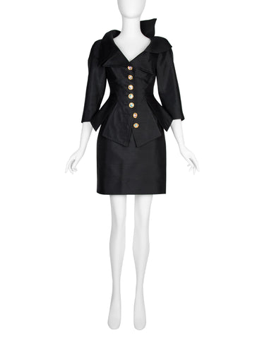 Christian Lacroix Vintage SS 1994 Vampy Black Silk Mini Skirt Suit