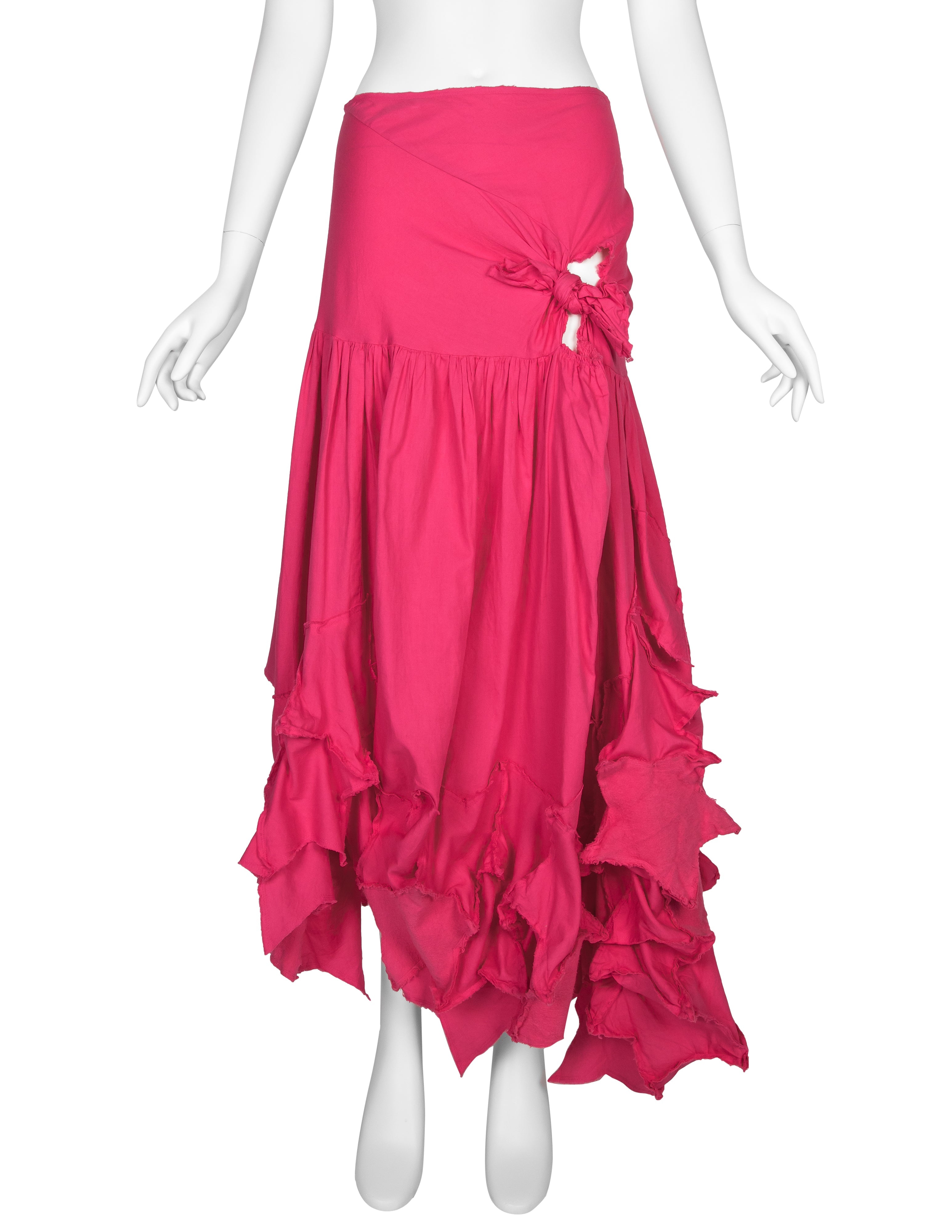 Comme Des Garcons Vintage SS 2003 Pink Cotton Knotted Distressed Star Skirt