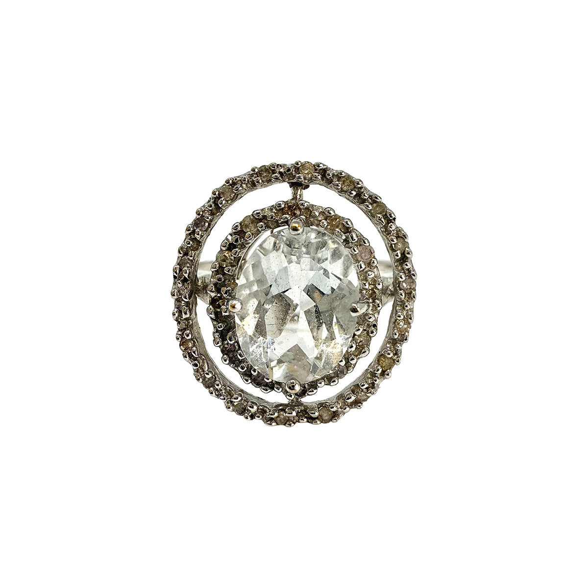 14K White Gold Ring with Aquamarine and CZ