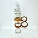 Vintage Glass and Rattan Rooster Cocktail Shaker with 6 Glasses