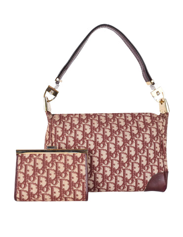 Christian Dior Vintage Burgundy Oblique Monogram Canvas and Leather Shoulder Bag