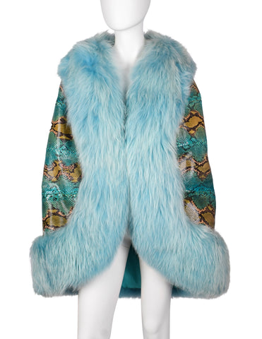 Donald Brooks Vintage Rainbow Python Snakeskin and Baby Blue Fox Fur Cape