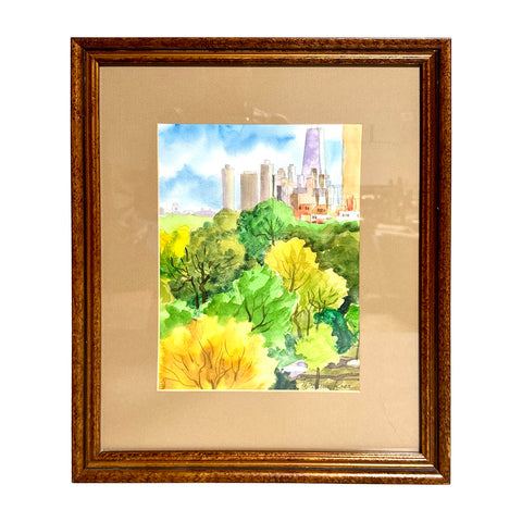 "Chicago Skyline through the Trees" Painting Signed