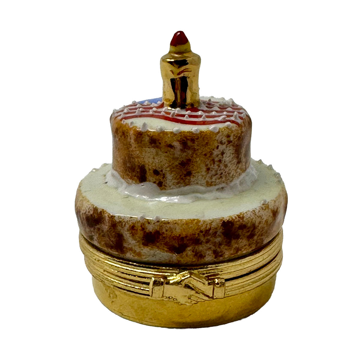 Peint Main Lim Ed US Flag Cake with Candle Trinket Box
