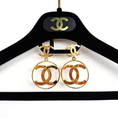 Chanel Vintage 80s Rare Hoop Drop clip-on earrings -24k GHW