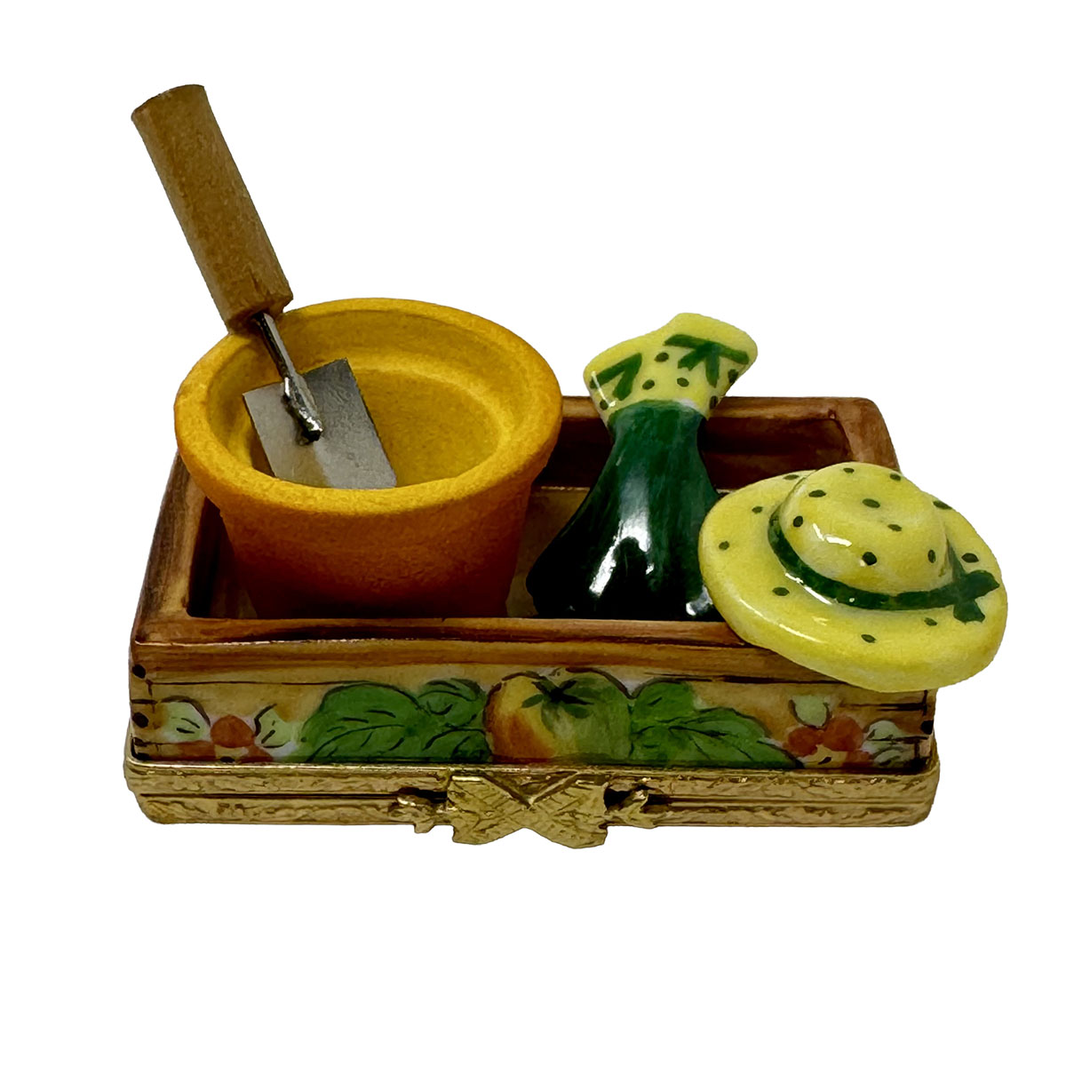 Peint Main Gardening Box with Glove, Hat and Trowel Trinket Box