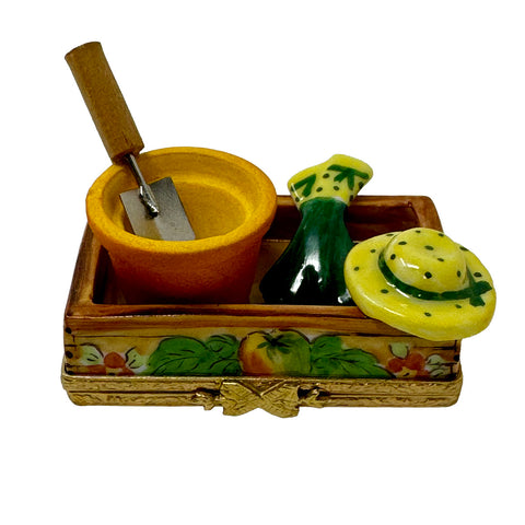 Peint Main Gardening Box with Glove, Hat and Trowel Trinket Box