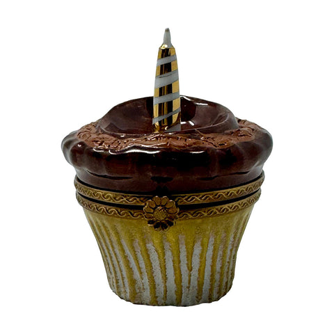 Peint Main Chocolate Cupcake with Candle Trinket Box