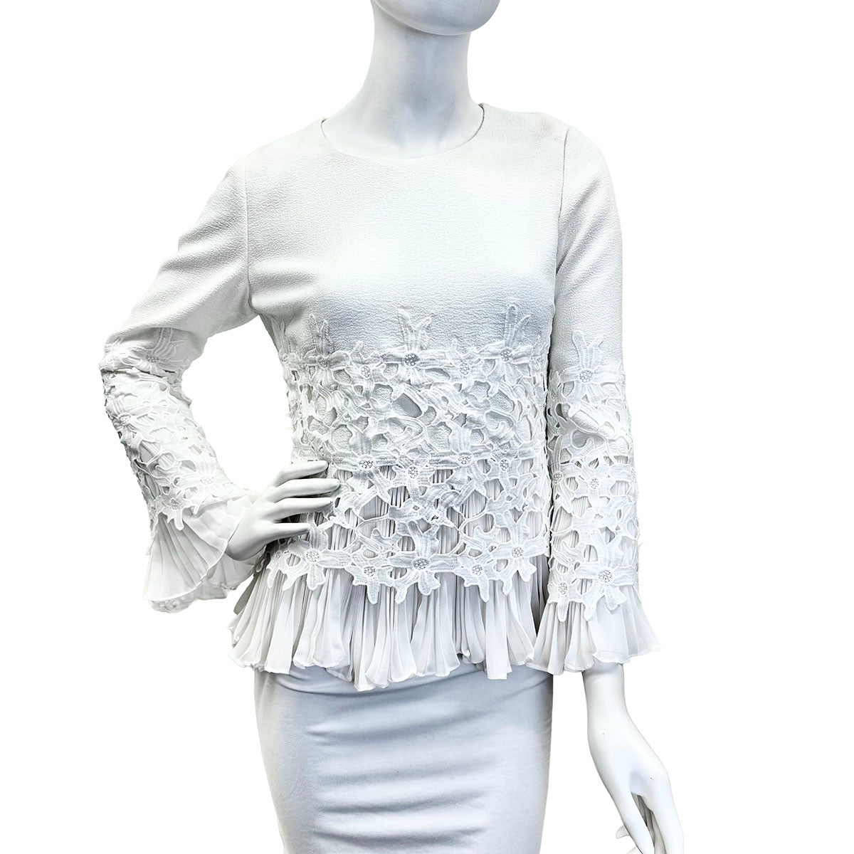 Edward Achour Multi-layered Top with Lace and Pleating
