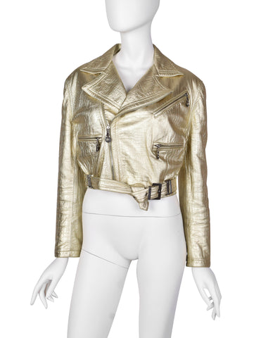 Gianni Versace Vintage AW 1994 Gold Embossed Leather Moto Jacket